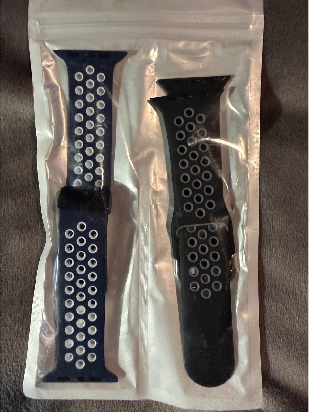 Apple Watch Sport Band Black and Navy Blue with White Holes